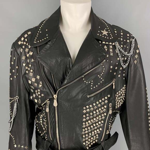 KATHARINE HAMNETT Winter 1990 Black Studded Leather Clean Up Or Die Biker Jacket - Picture 2 of 10
